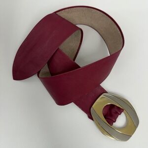 Vintage Christian Dior Leather Belt 2 Tone Metal Buckle 1980s M/L 35 1/4" Long M